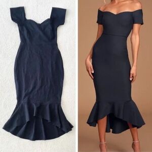 Lulus How Much I Care Midnight Blue Off-the-Shoulder Midi Dress NWT Size Small